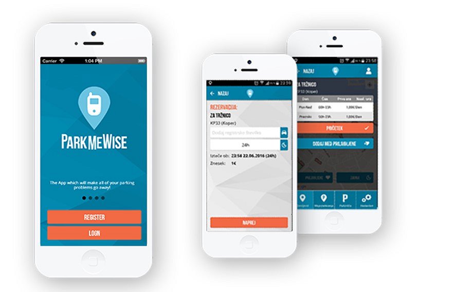 3 zasloni mobilnih telefonov Z aplikacijo ParkMeWise  plačevanje parkirnine  ne bo več mogoče