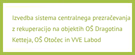 Rekuperacija na objektih OŠ Dragotina Ketteja, OŠ Otočec in VVE Labod 